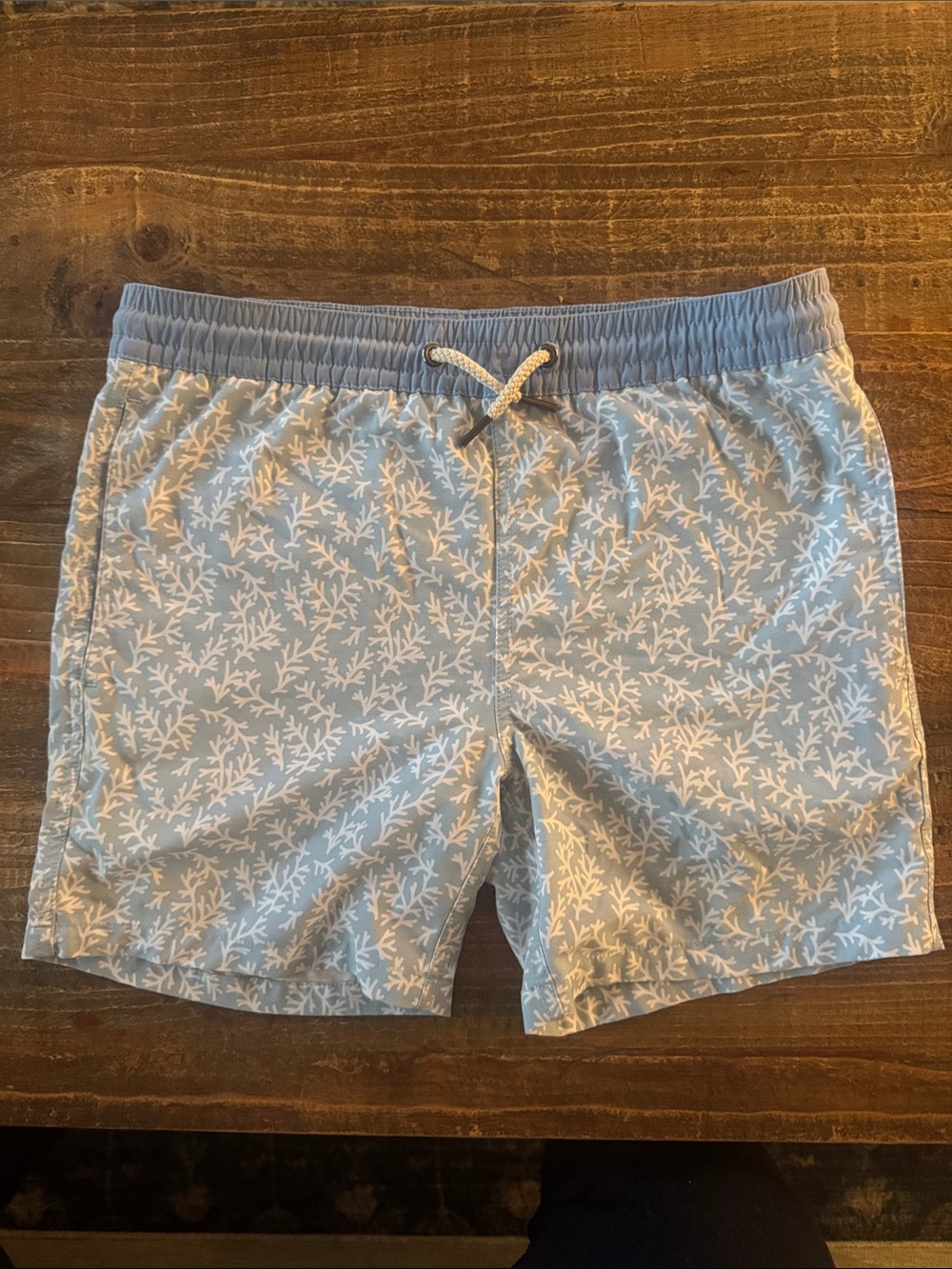 Fair Harbor Light Blue and White Coral-Print Swim Trunks